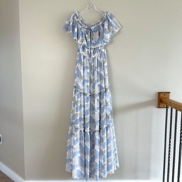 Lulus Sway in the Breeze White Leaf Print Off-the-Shoulder Maxi Dress - Picture 2 of 10